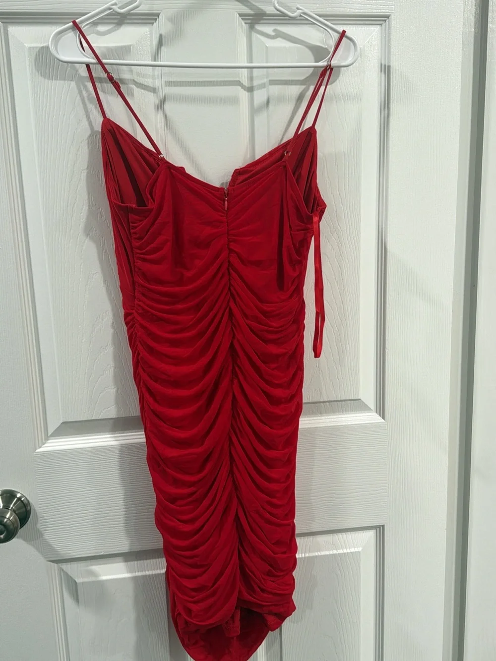 Red Ruched Spaghetti-Strap Mini Dress - Picture 3 of 3